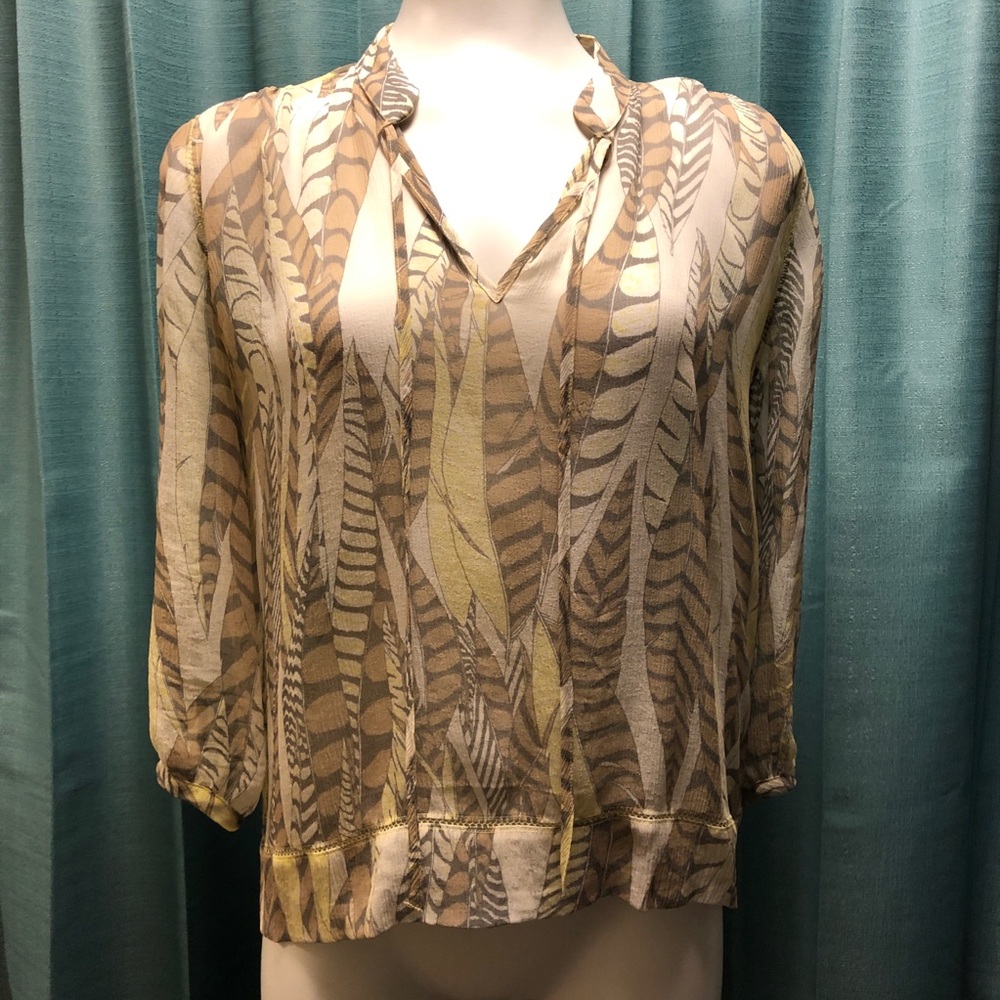 Club Monaco | Feather print blouse | Sheer | XS